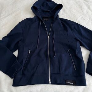 3.1 Phillip Lim Bonded Zip Front Hoodie Navy Blue Large